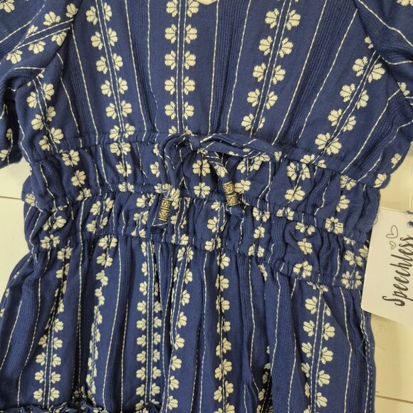 Speechless Kids Navy Dress Size 7 Short Puff Sleeves Elastic Waist - Picture 2 of 7